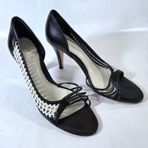 Enzo Angiolini Black & White Leather Open Toe Heels Size 8